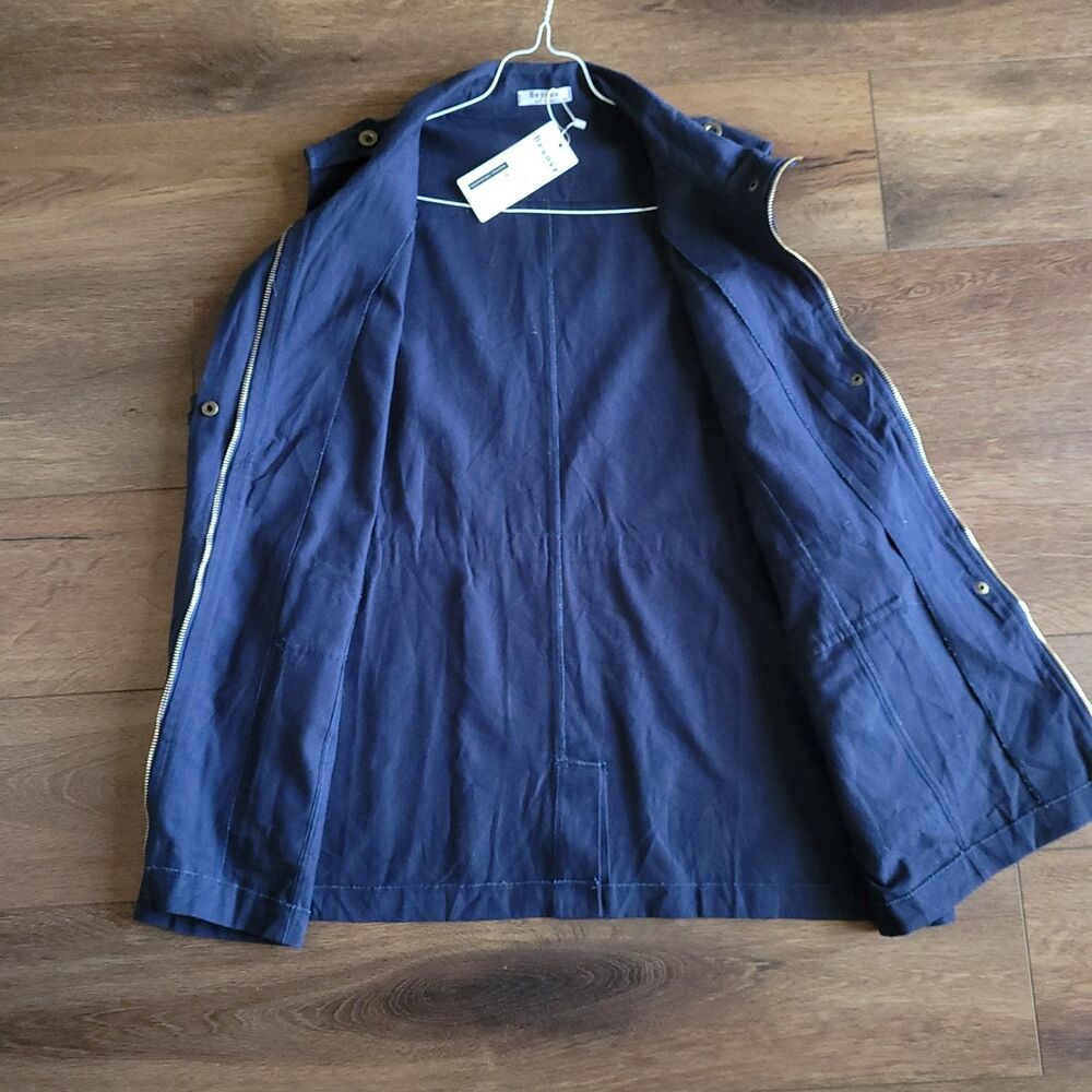 Utility Vest Womens 2XL Beyove Navy Pockets Snap Zip Front Anorak NEW FLAW - Picture 6 of 14